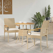 Tuinstoelen set 2 stuks poly rattan acacia beige crème