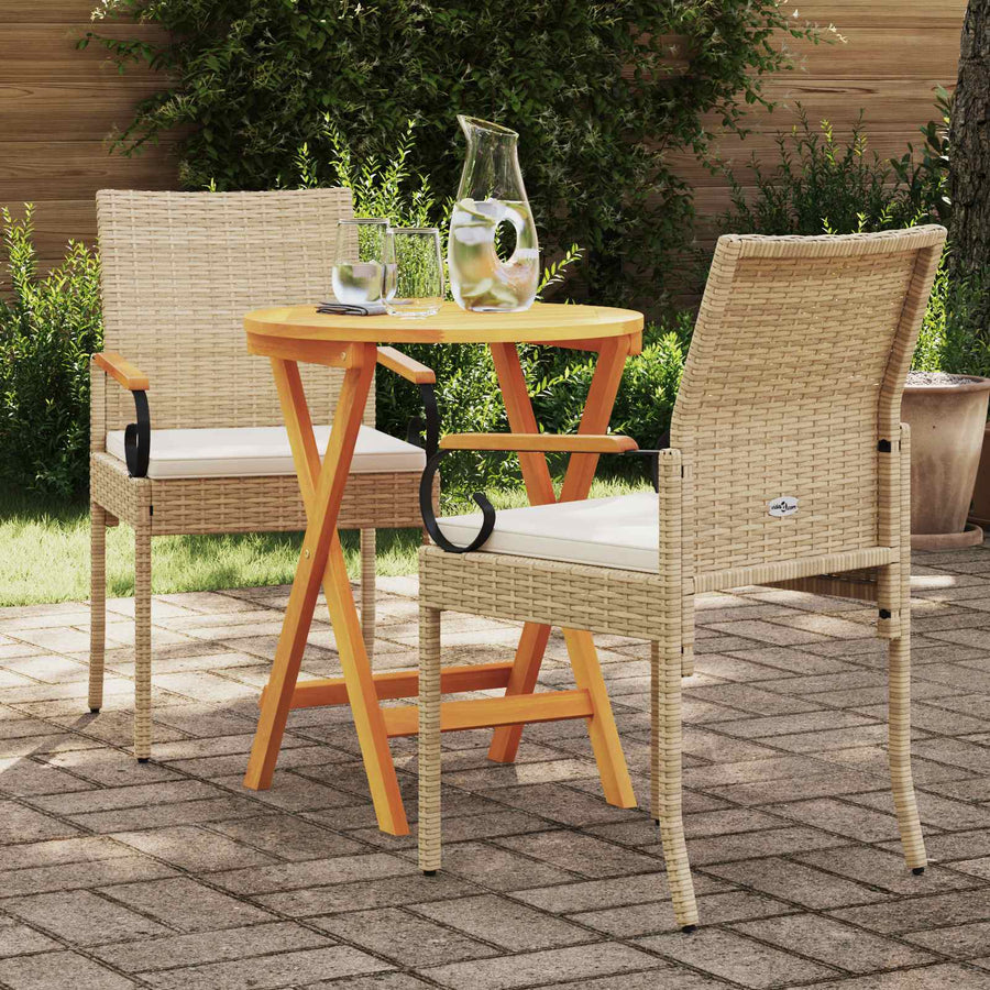 Tuinstoelen 2 pcs Beige en Crème Wit Poly rattan en acacia