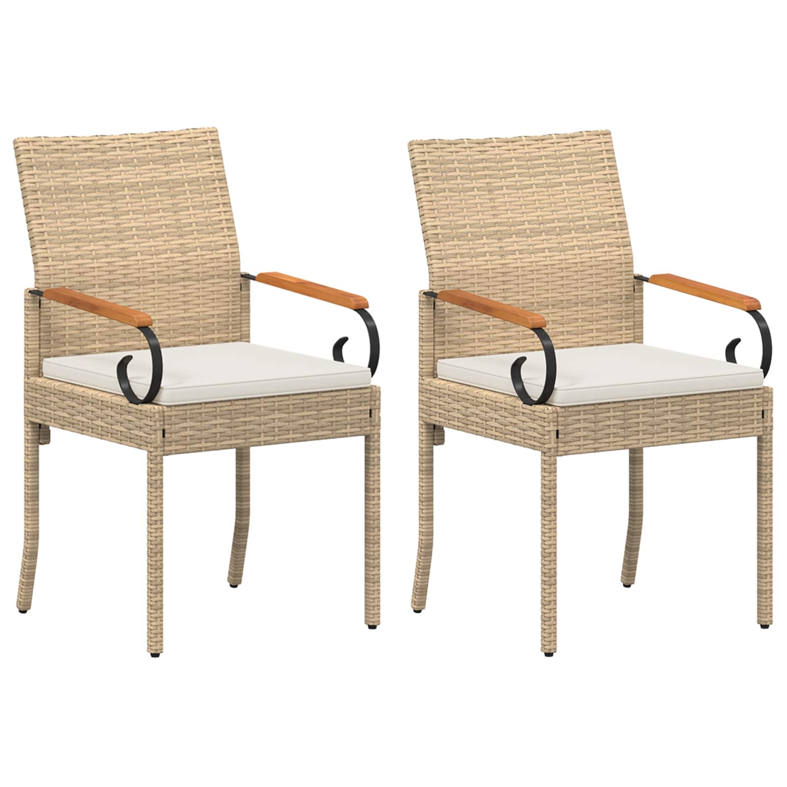 Tuinstoelen 2 pcs Beige en Crème Wit Poly rattan en acacia