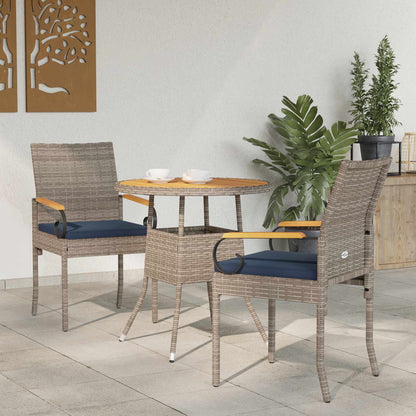 Tuinstoelen 2 pcs Grijs en Marineblauw Poly rattan en acacia