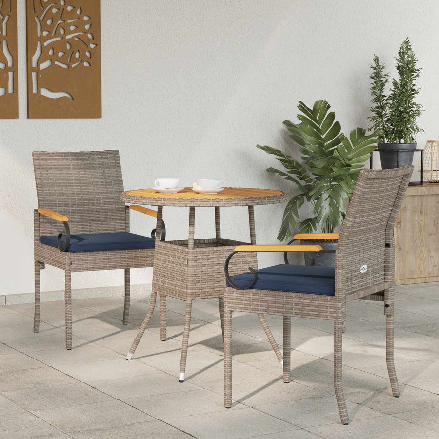 Tuinstoelen 2 pcs Grijs en Marineblauw Poly rattan en acacia