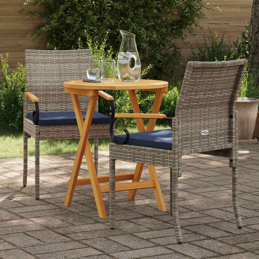 Tuinstoelen 2 pcs Grijs en Marineblauw Poly rattan en acacia