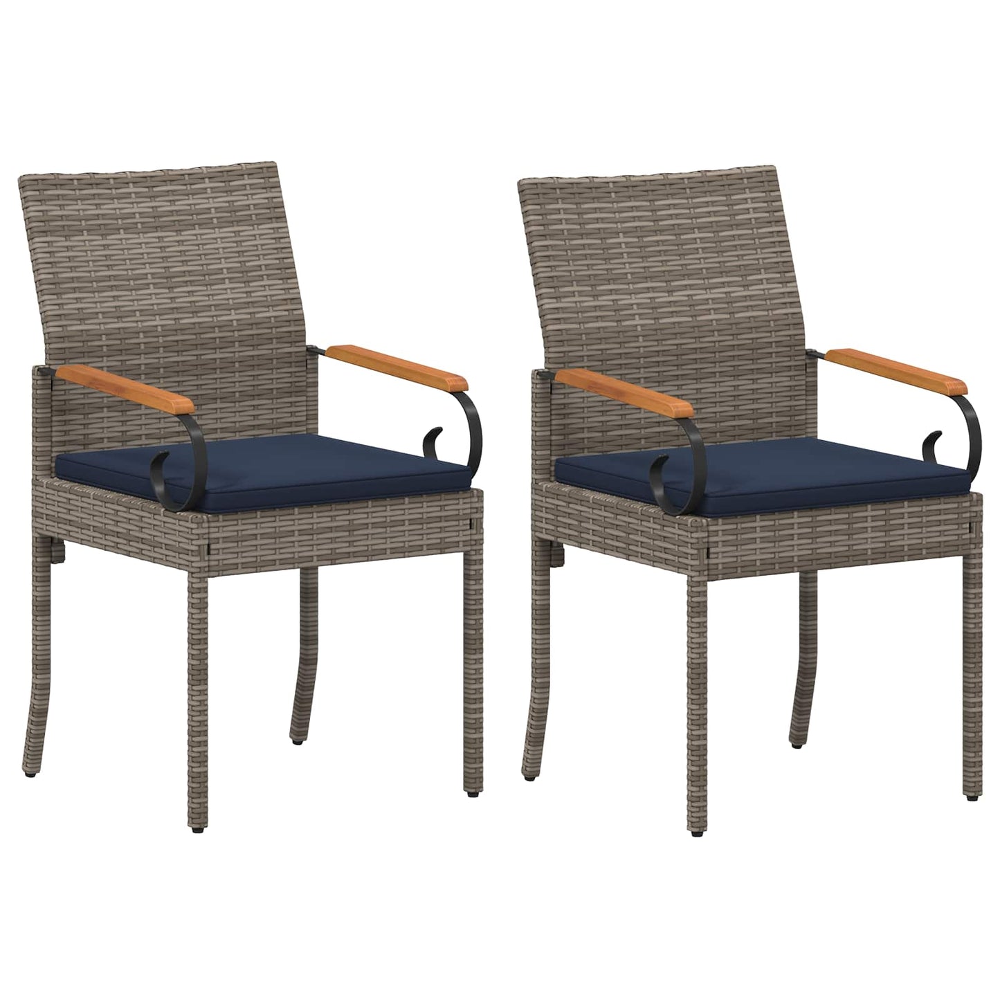 Tuinstoelen 2 pcs Grijs en Marineblauw Poly rattan en acacia