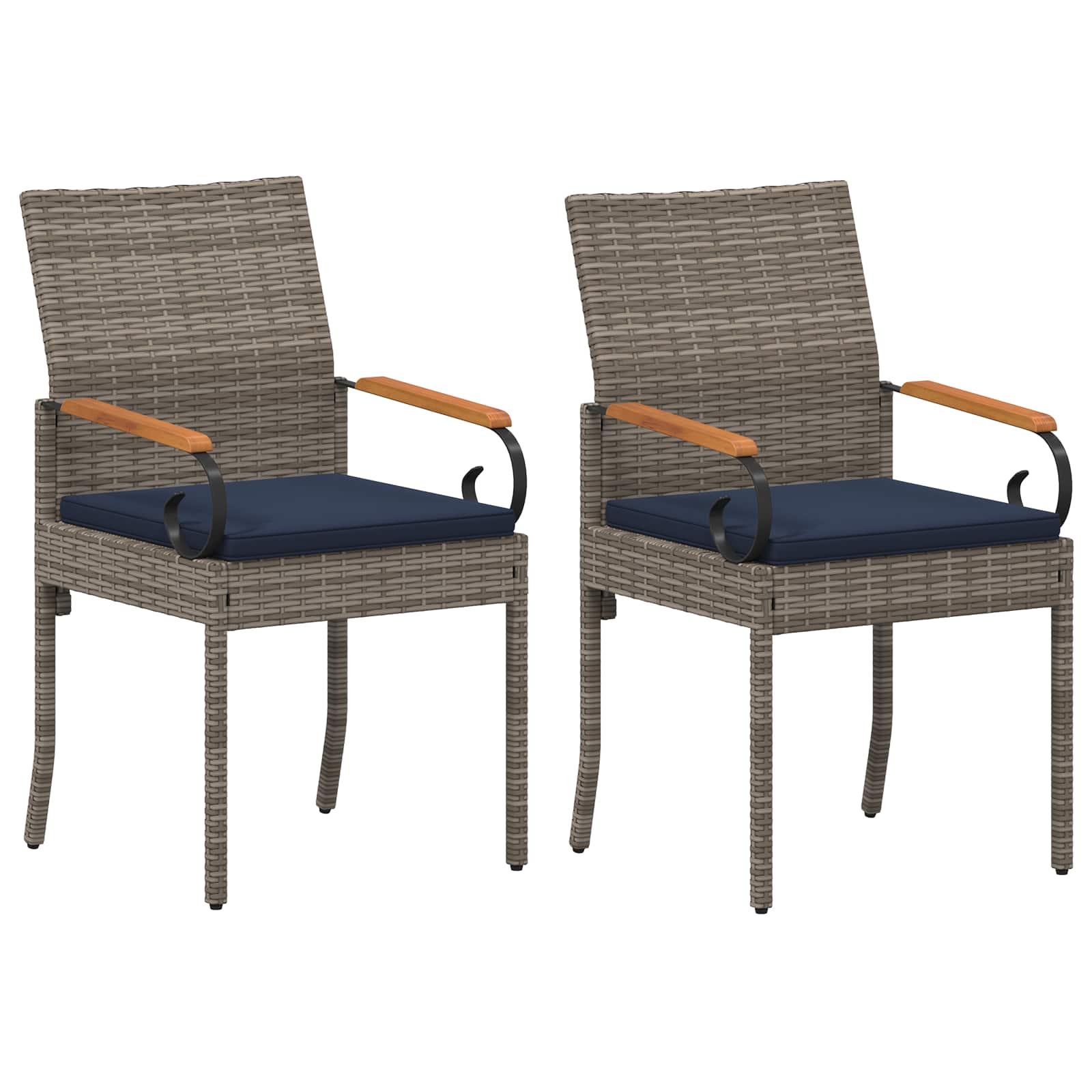 Tuinstoelen 2 pcs Grijs en Marineblauw Poly rattan en acacia
