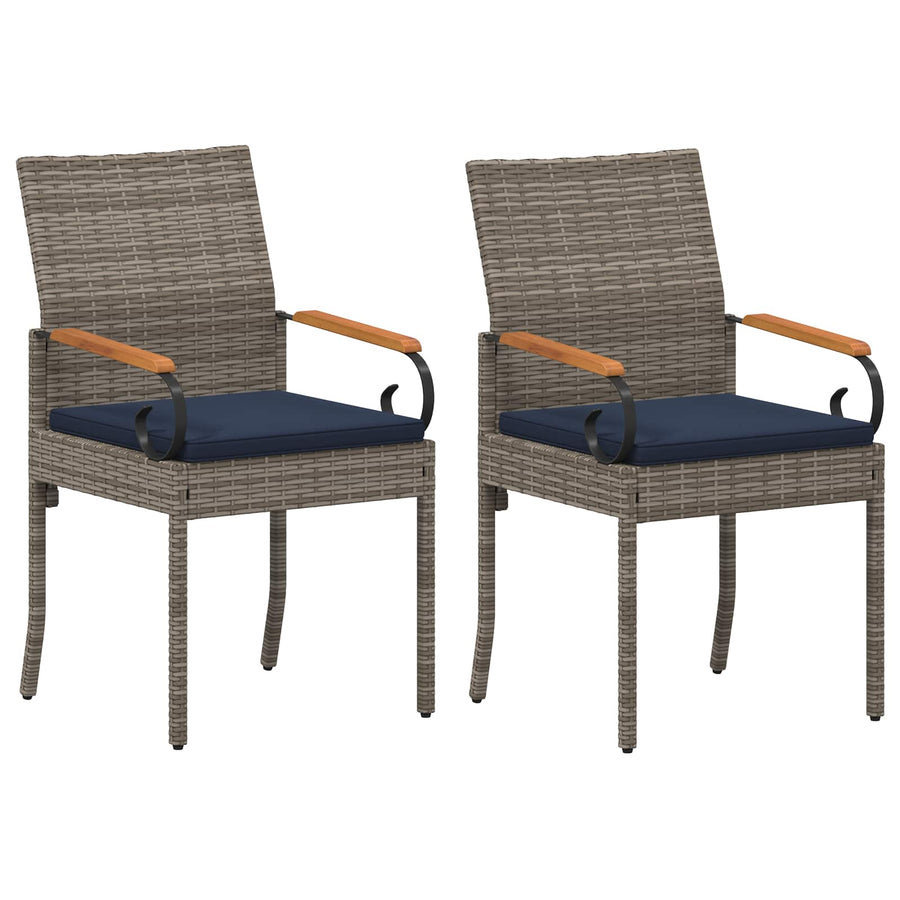Tuinstoelen 2 pcs Grijs en Marineblauw Poly rattan en acacia