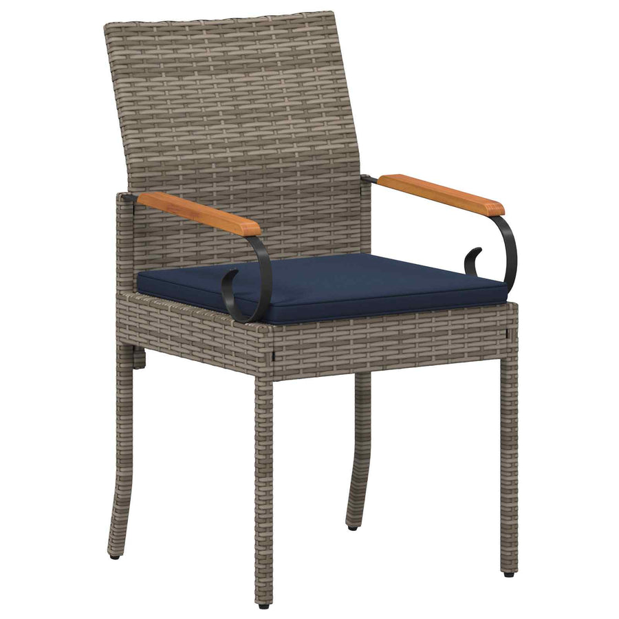 Tuinstoelen 2 pcs Grijs en Marineblauw Poly rattan en acacia