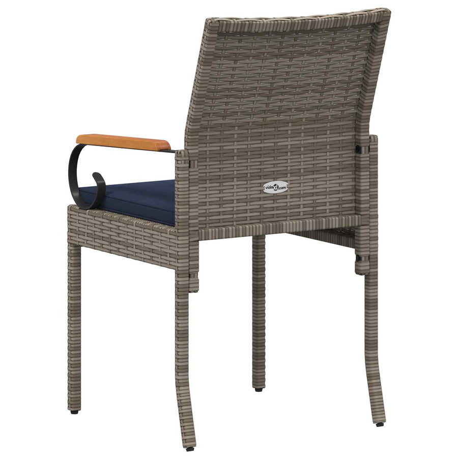 Tuinstoelen 2 pcs Grijs en Marineblauw Poly rattan en acacia