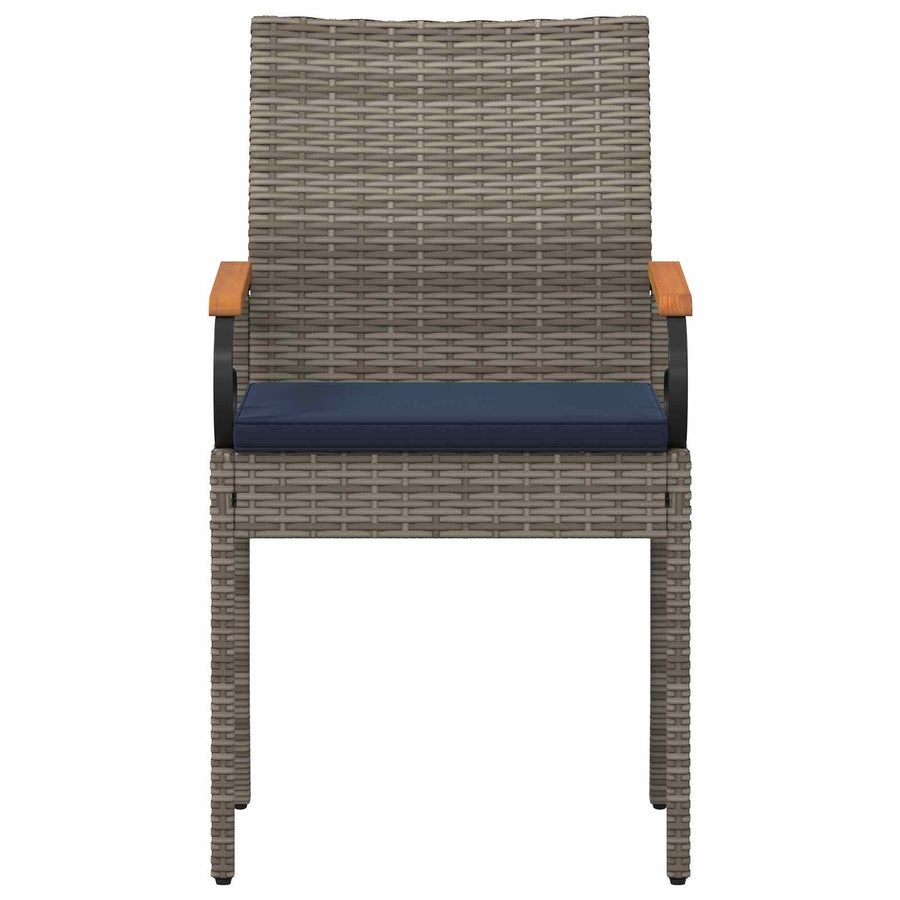 Tuinstoelen 2 pcs Grijs en Marineblauw Poly rattan en acacia