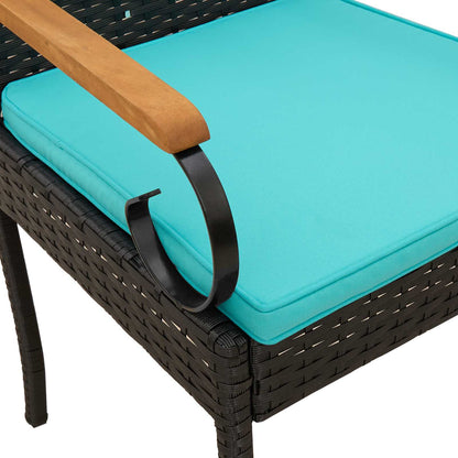 Tuinstoelen 2 pcs Zwart en Turquoise Poly rattan en acacia