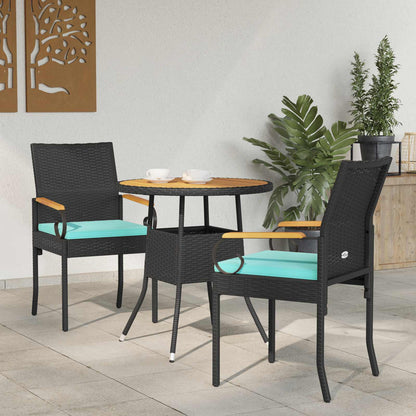 Tuinstoelen 2 pcs Zwart en Turquoise Poly rattan en acacia