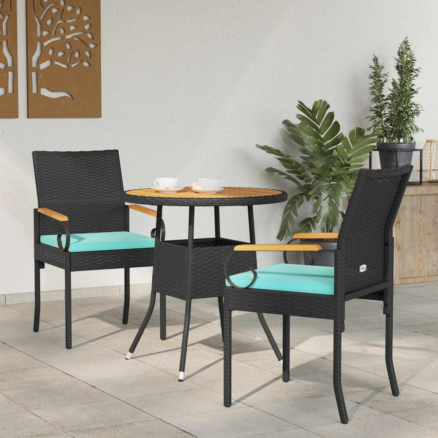Tuinstoelen 2 pcs Zwart en Turquoise Poly rattan en acacia