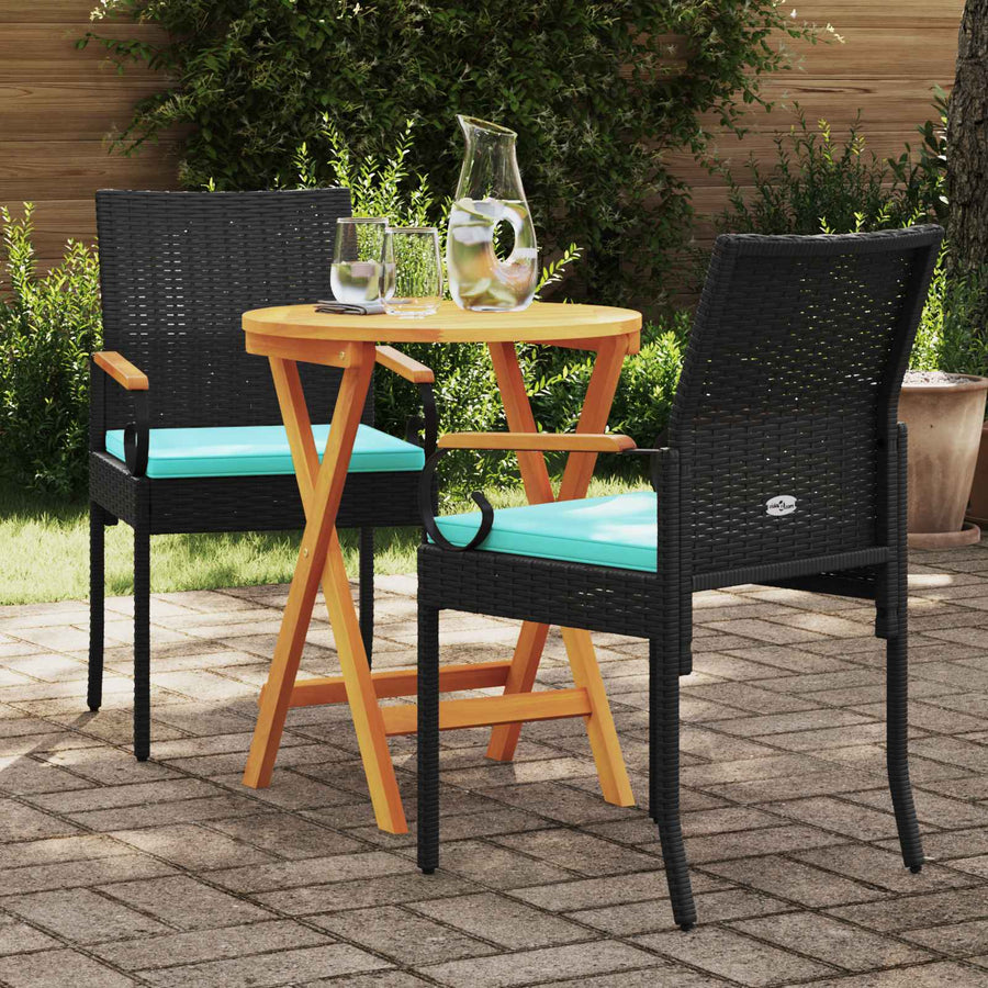 Tuinstoelen 2 pcs Zwart en Turquoise Poly rattan en acacia