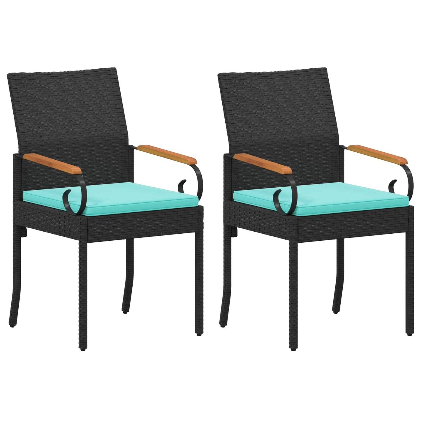 Tuinstoelen 2 pcs Zwart en Turquoise Poly rattan en acacia