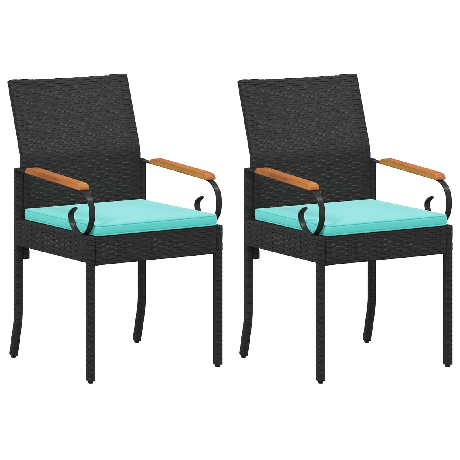 Tuinstoelen 2 pcs Zwart en Turquoise Poly rattan en acacia