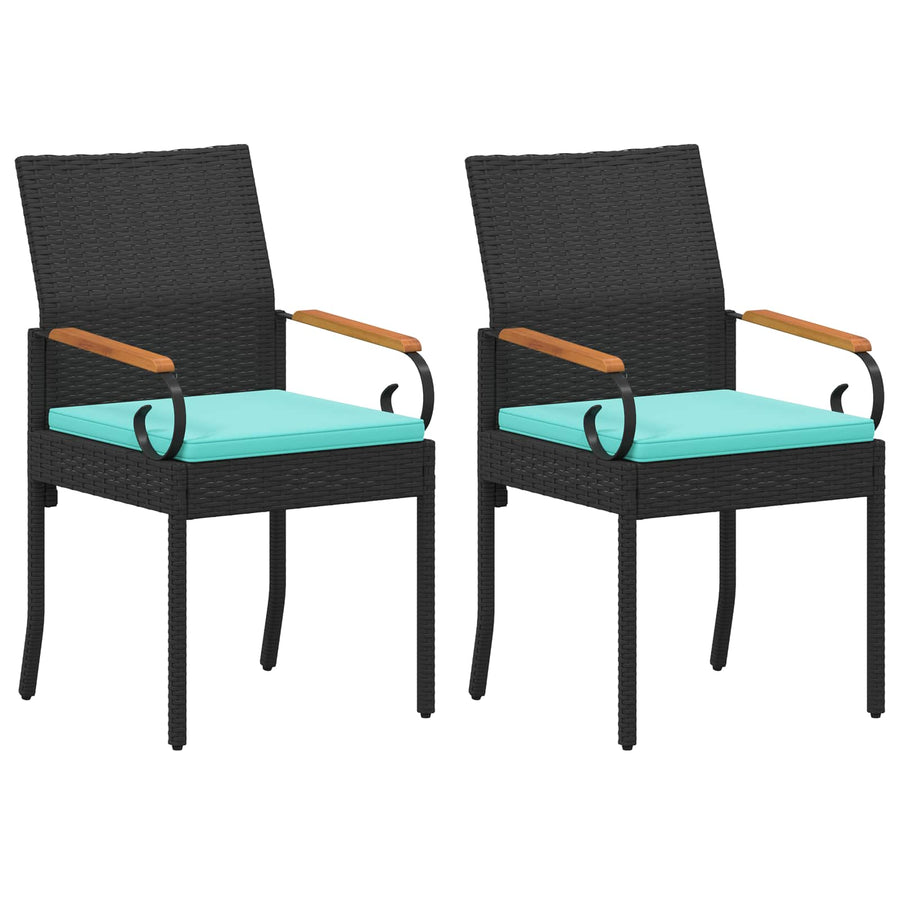 Tuinstoelen 2 pcs Zwart en Turquoise Poly rattan en acacia