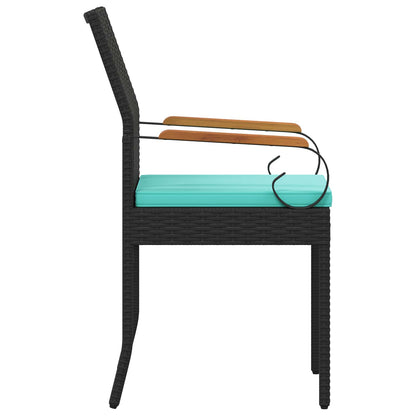 Tuinstoelen 2 pcs Zwart en Turquoise Poly rattan en acacia