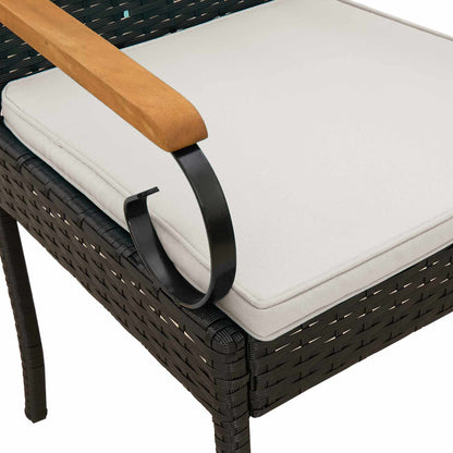 Tuinstoelen 4 pcs Zwart en Cream Wit Poly rattan en acacia