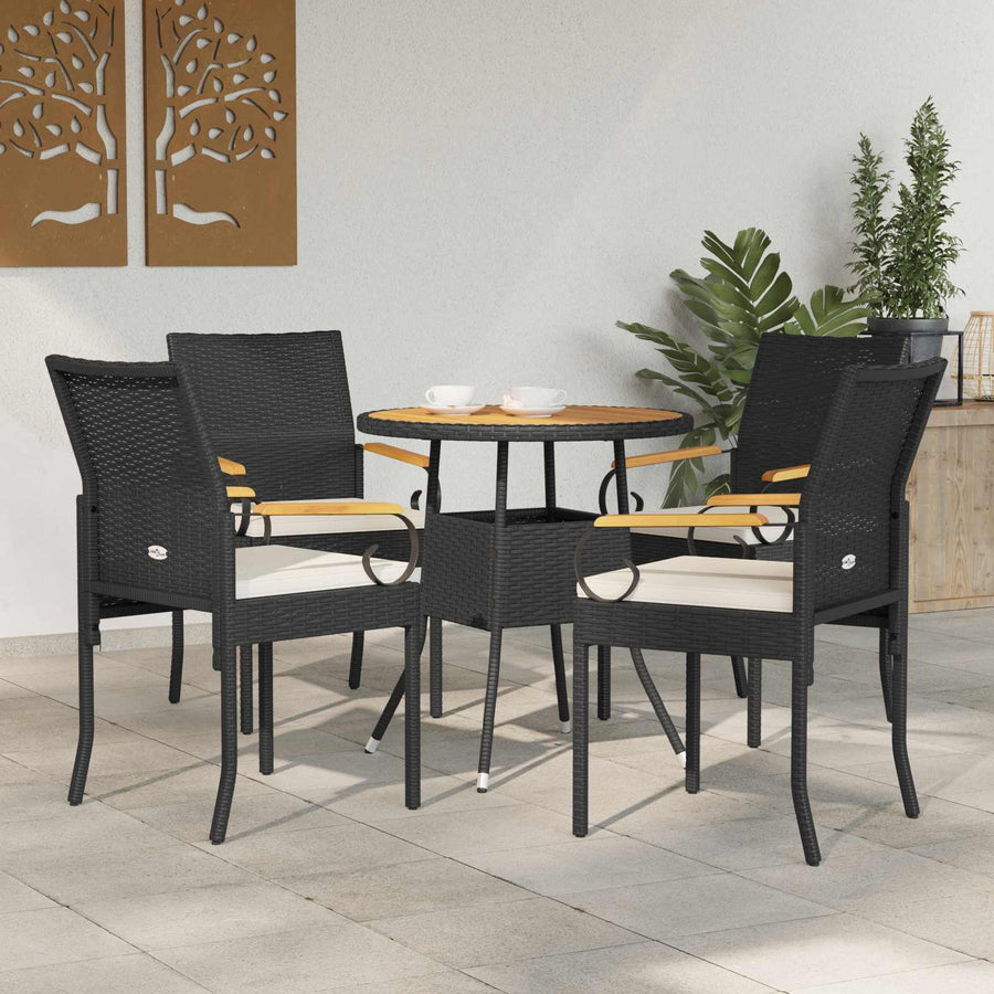 Tuinstoelen 4 pcs Zwart en Cream Wit Poly rattan en acacia