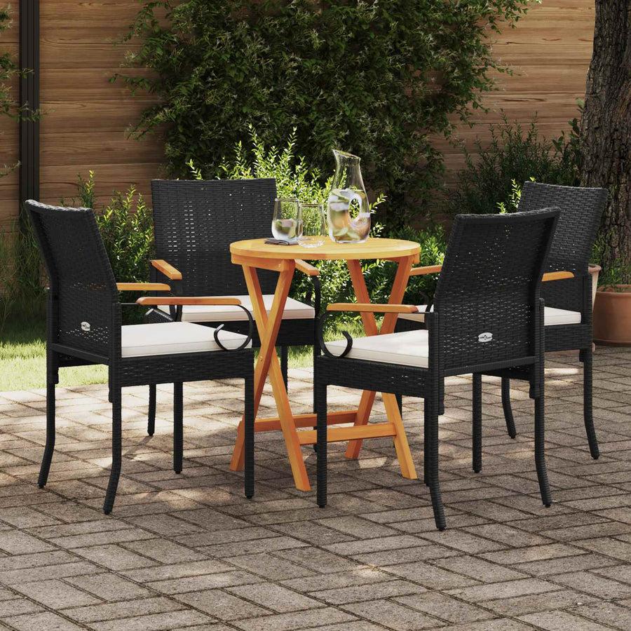 Tuinstoelen 4 pcs Zwart en Cream Wit Poly rattan en acacia
