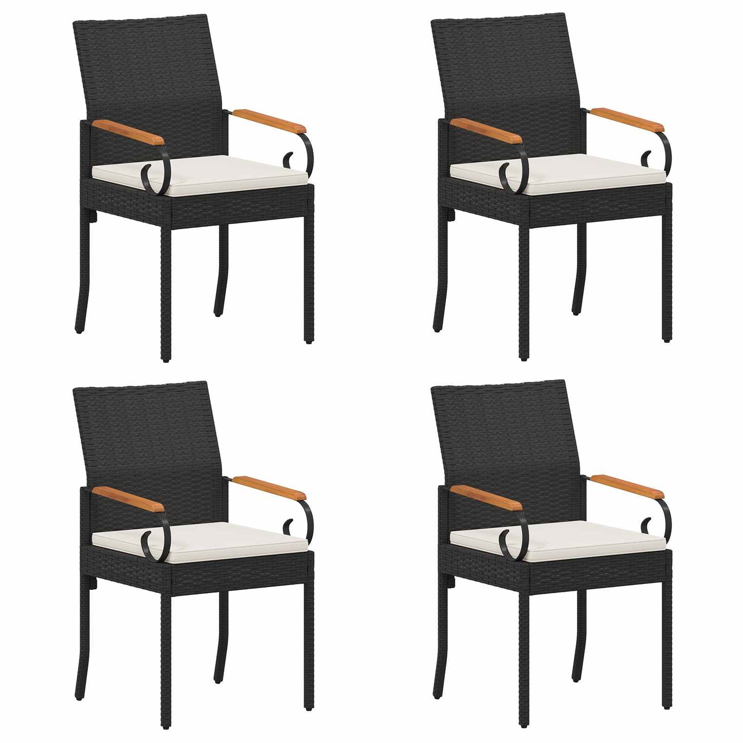 Tuinstoelen 4 pcs Zwart en Cream Wit Poly rattan en acacia