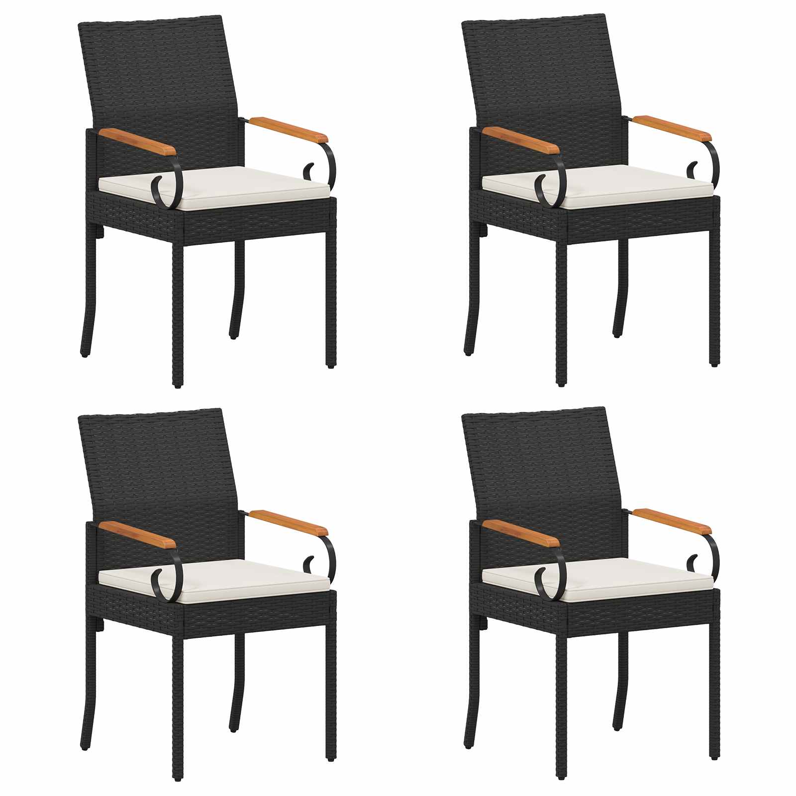 Tuinstoelen 4 pcs Zwart en Cream Wit Poly rattan en acacia