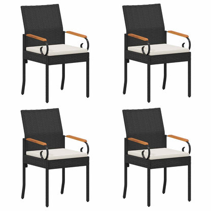 Tuinstoelen 4 pcs Zwart en Cream Wit Poly rattan en acacia