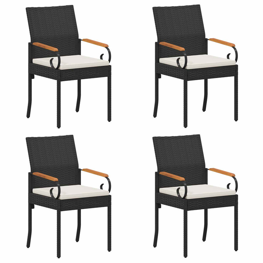 Tuinstoelen 4 pcs Zwart en Cream Wit Poly rattan en acacia