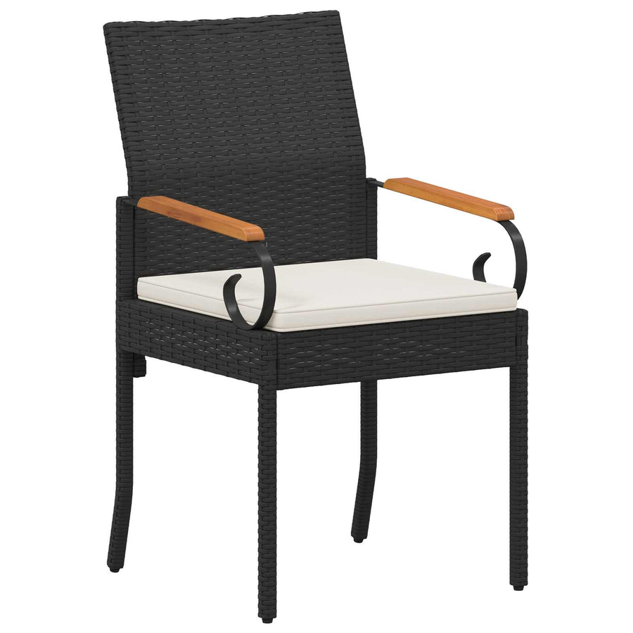 Tuinstoelen 4 pcs Zwart en Cream Wit Poly rattan en acacia