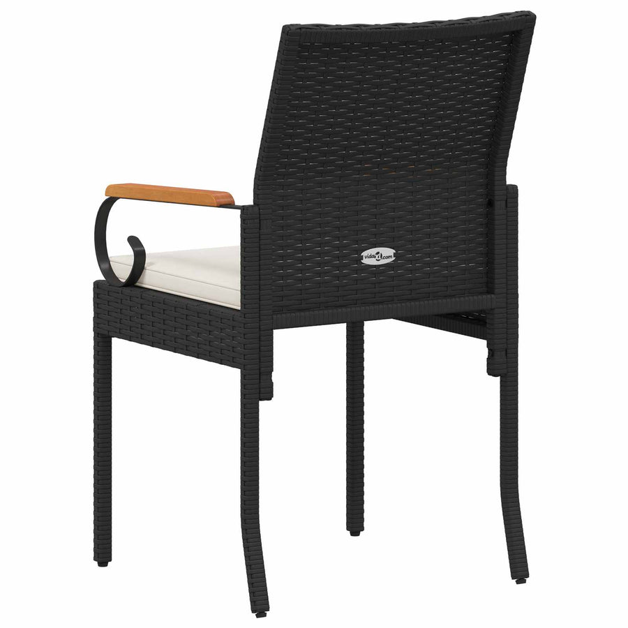 Tuinstoelen 4 pcs Zwart en Cream Wit Poly rattan en acacia
