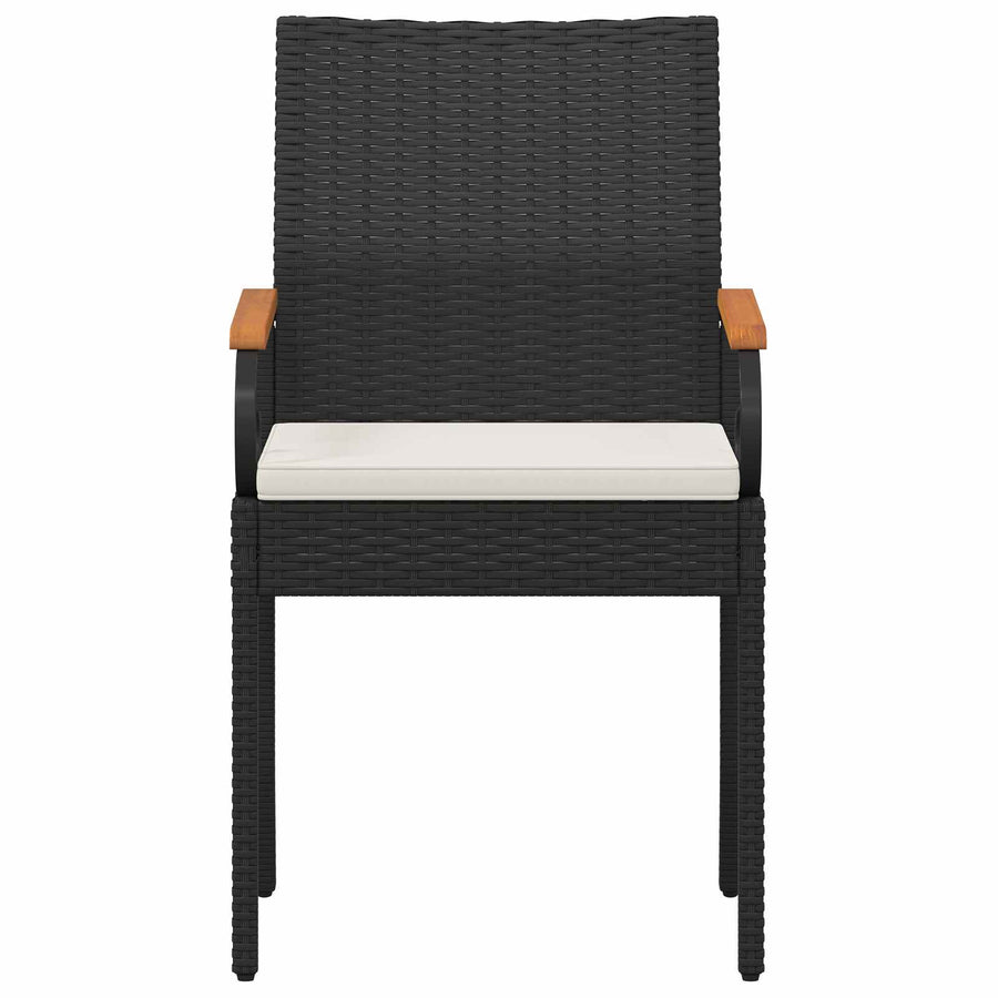 Tuinstoelen 4 pcs Zwart en Cream Wit Poly rattan en acacia