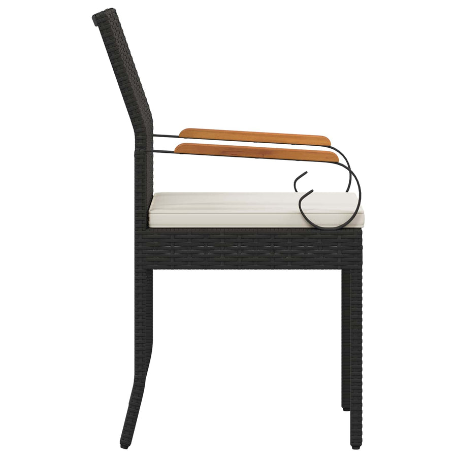 Tuinstoelen 4 pcs Zwart en Cream Wit Poly rattan en acacia