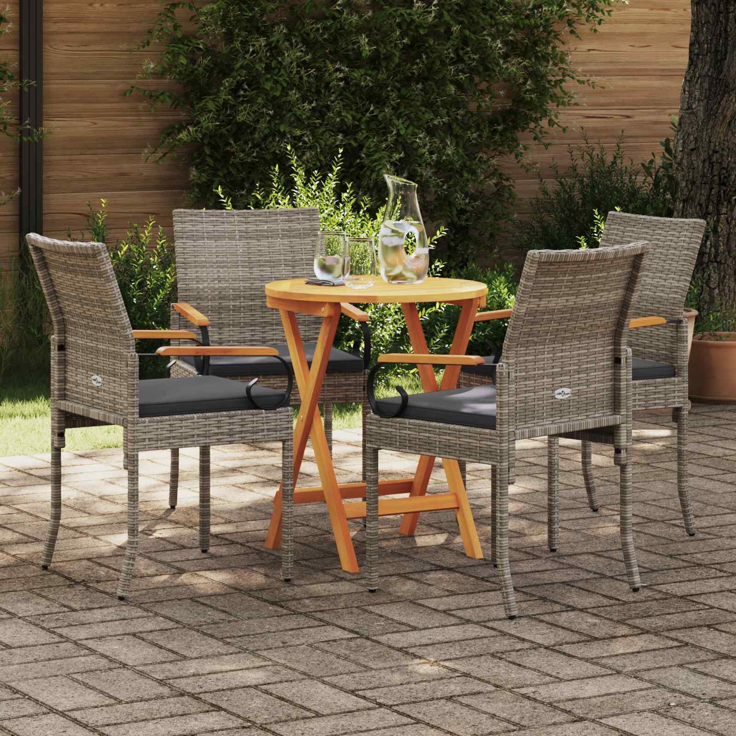 Tuinstoelen 4 pcs Grijs en Donkergrijs Poly rattan en acacia