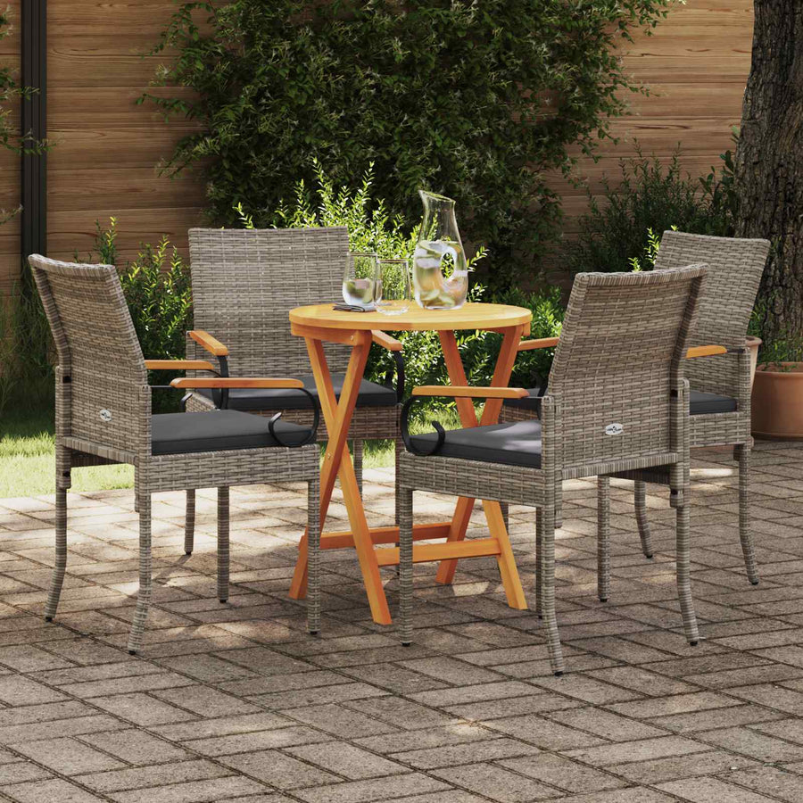 Tuinstoelen 4 pcs Grijs en Donkergrijs Poly rattan en acacia
