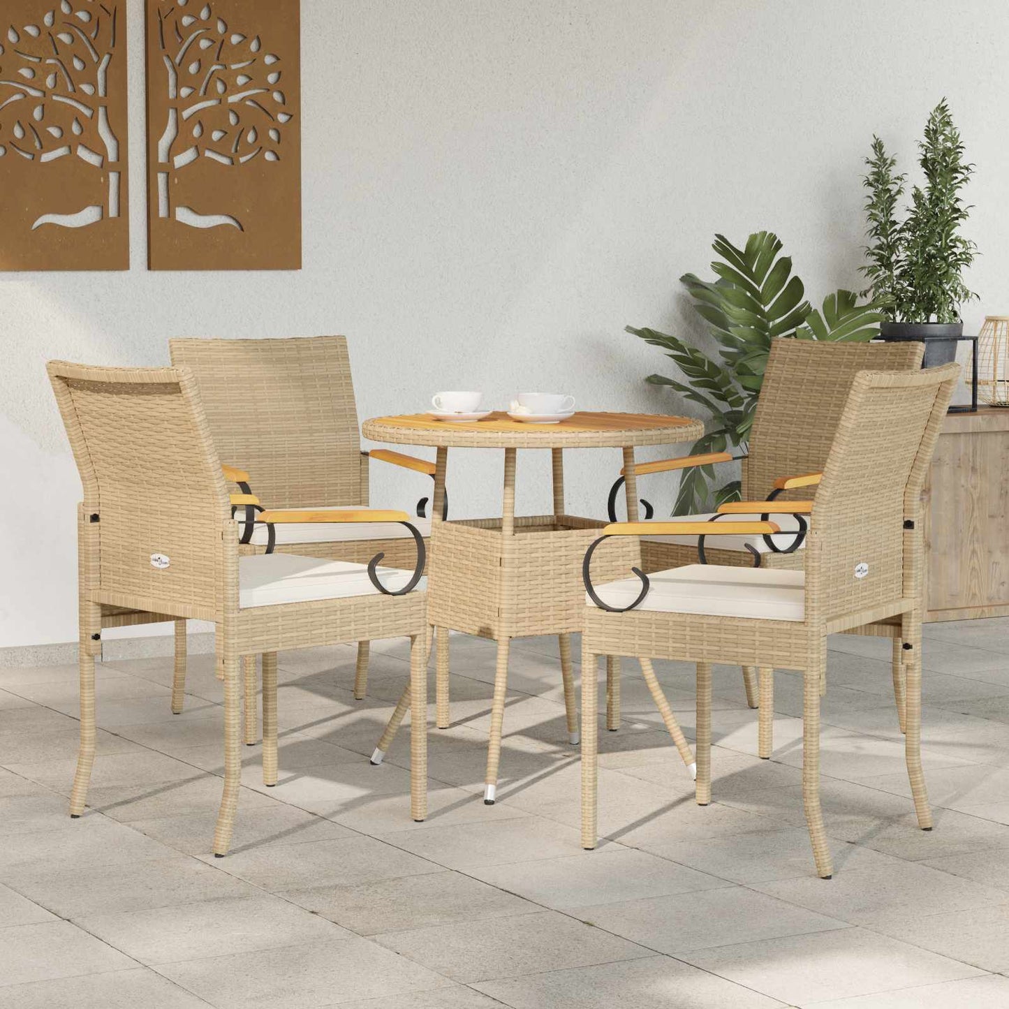Tuinstoelen 4 pcs Beige en Crème Wit Poly rattan en acacia