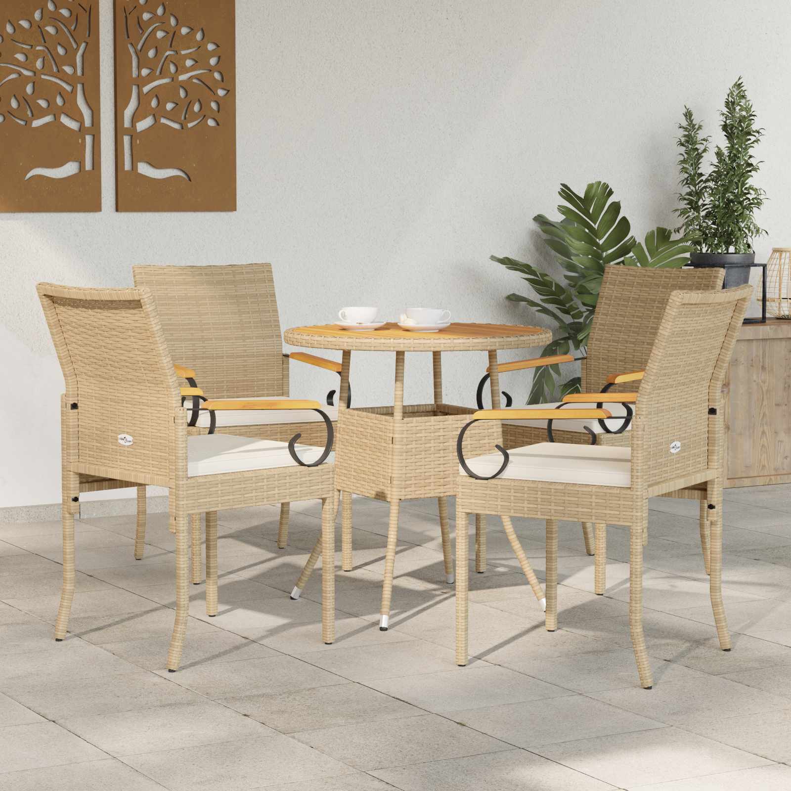 Tuinstoelen 4 pcs Beige en Crème Wit Poly rattan en acacia