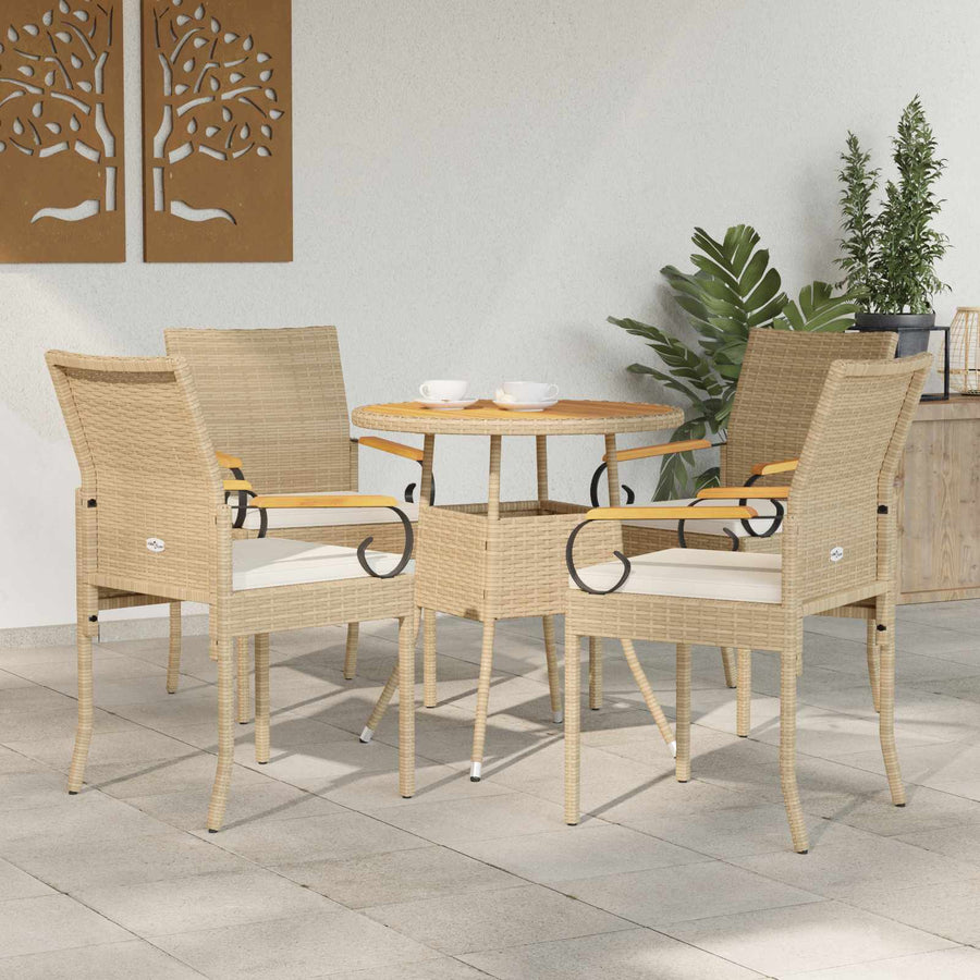 Tuinstoelen 4 pcs Beige en Crème Wit Poly rattan en acacia