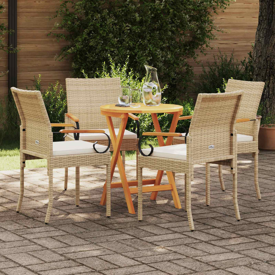 Tuinstoelen 4 pcs Beige en Crème Wit Poly rattan en acacia