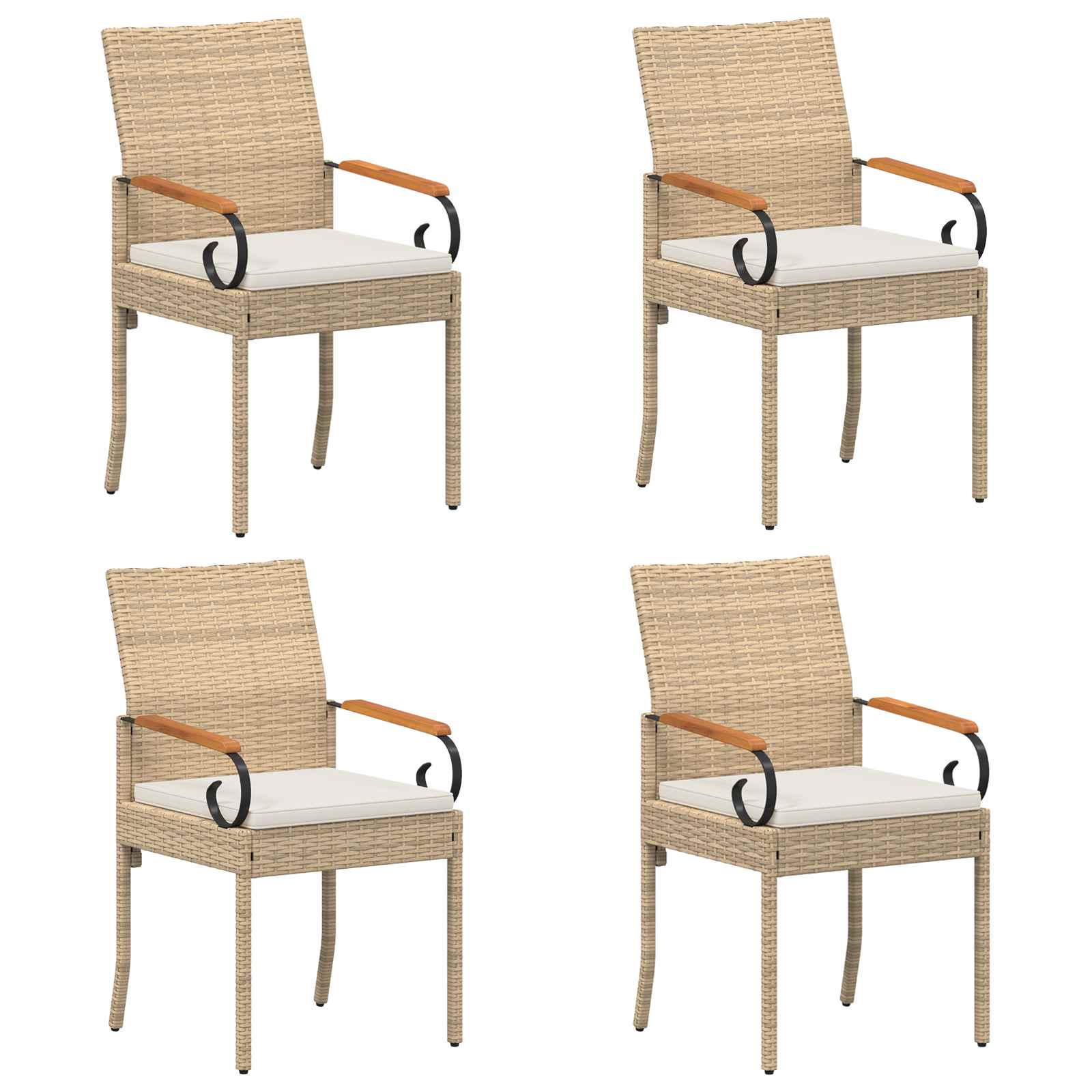 Tuinstoelen 4 pcs Beige en Crème Wit Poly rattan en acacia