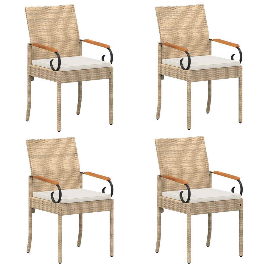 Tuinstoelen 4 pcs Beige en Crème Wit Poly rattan en acacia
