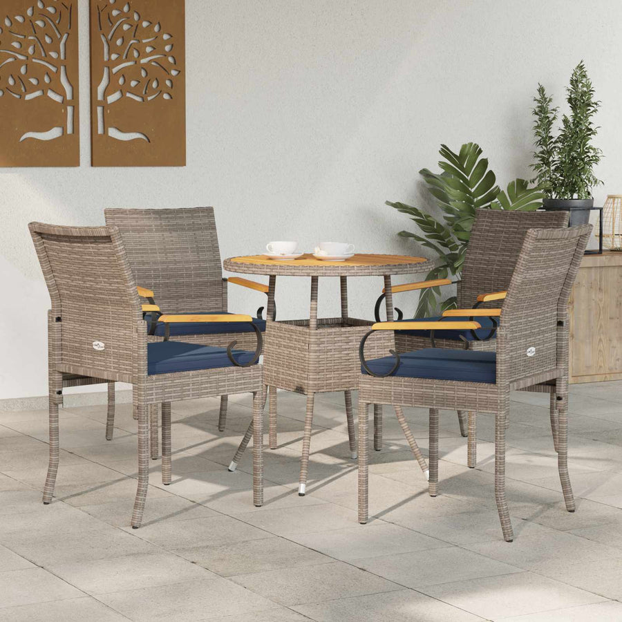 Tuinstoelen 4 pcs Grijs en Marineblauw Poly rattan en acacia
