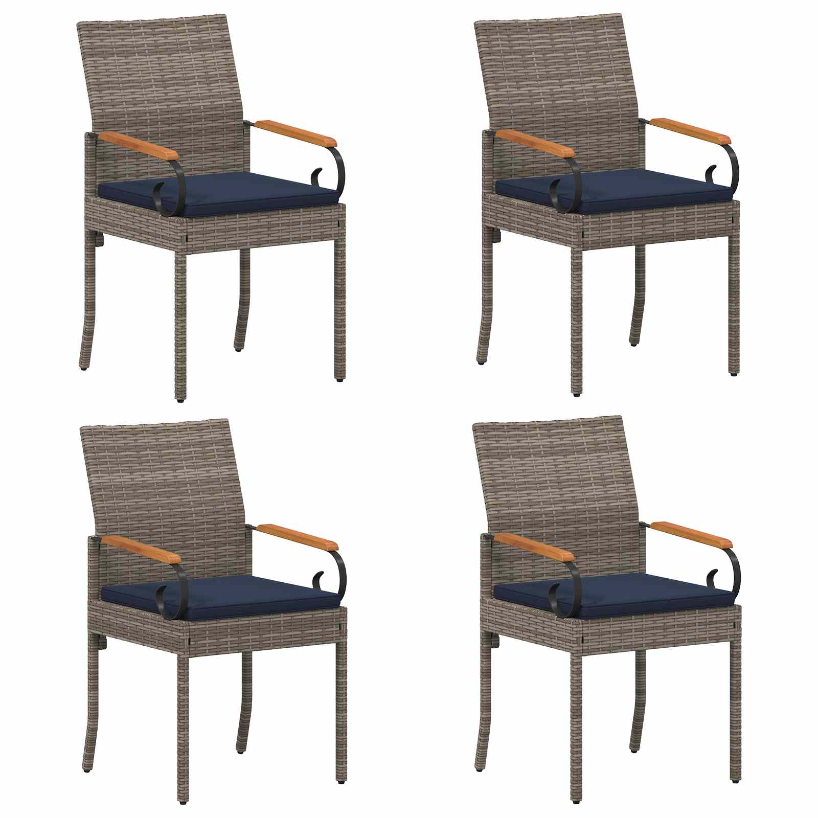 Tuinstoelen 4 pcs Grijs en Marineblauw Poly rattan en acacia