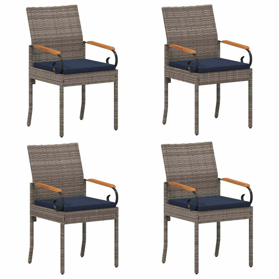 Tuinstoelen 4 pcs Grijs en Marineblauw Poly rattan en acacia