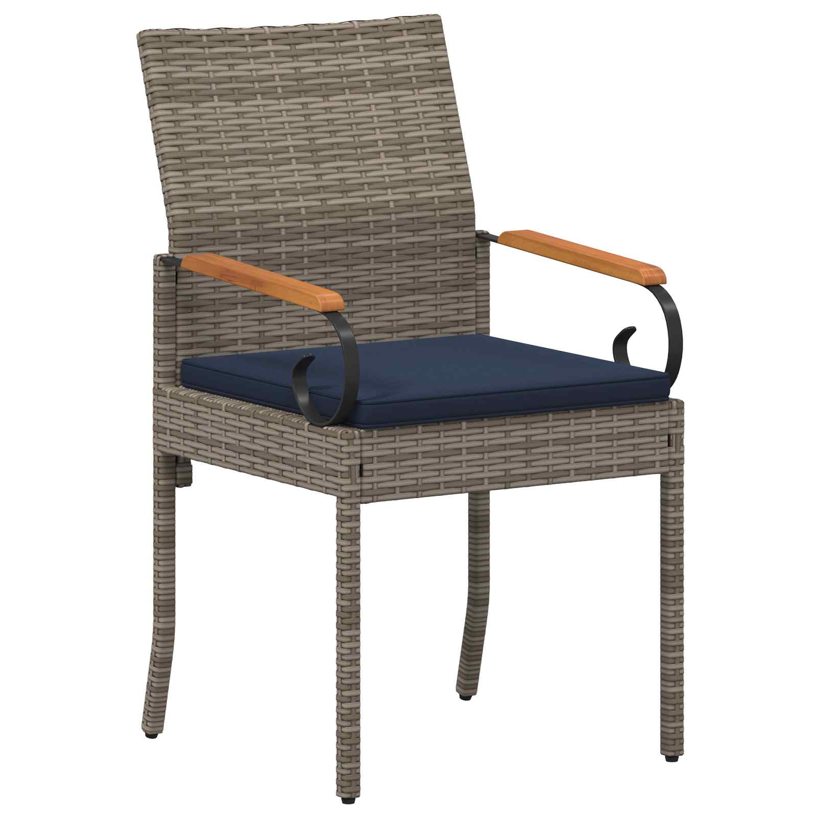 Tuinstoelen 4 pcs Grijs en Marineblauw Poly rattan en acacia