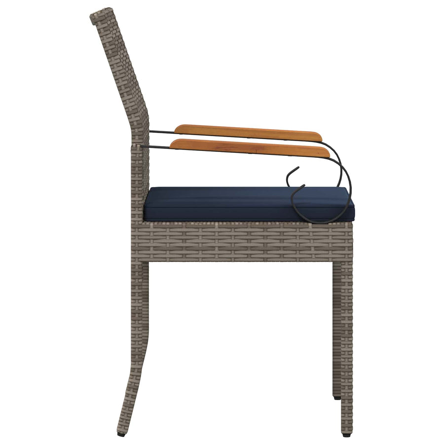 Tuinstoelen 4 pcs Grijs en Marineblauw Poly rattan en acacia