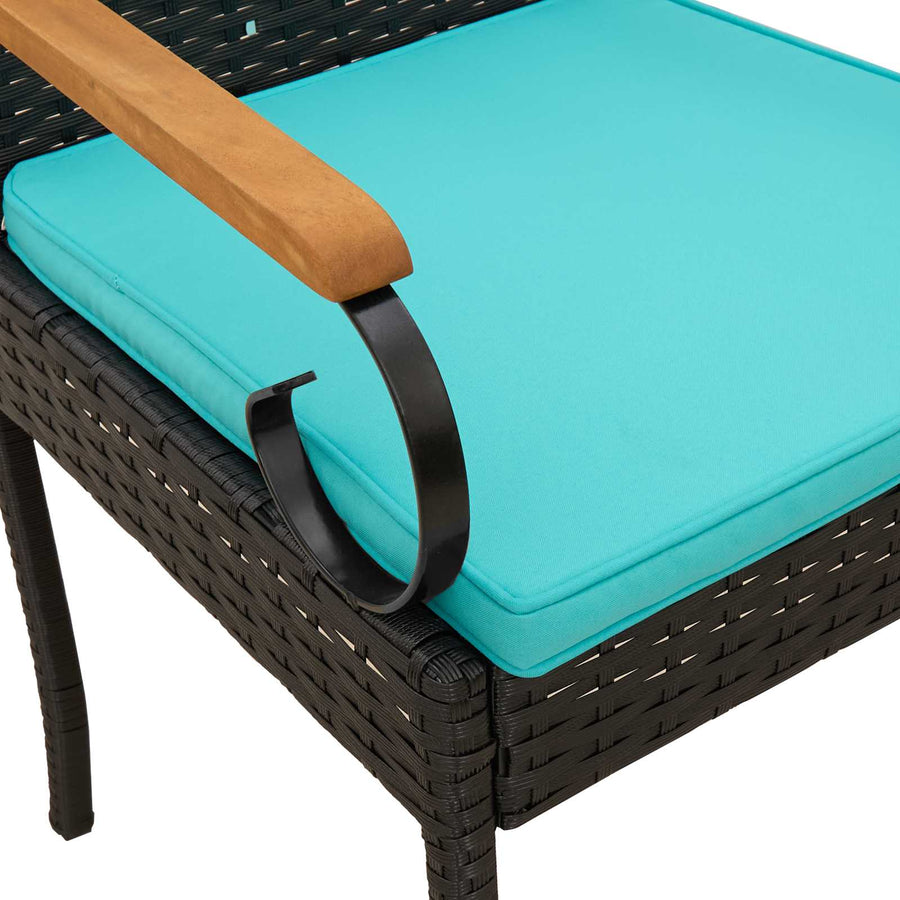 Tuinstoelen 4 pcs Zwart en Turquoise Poly rattan en acacia