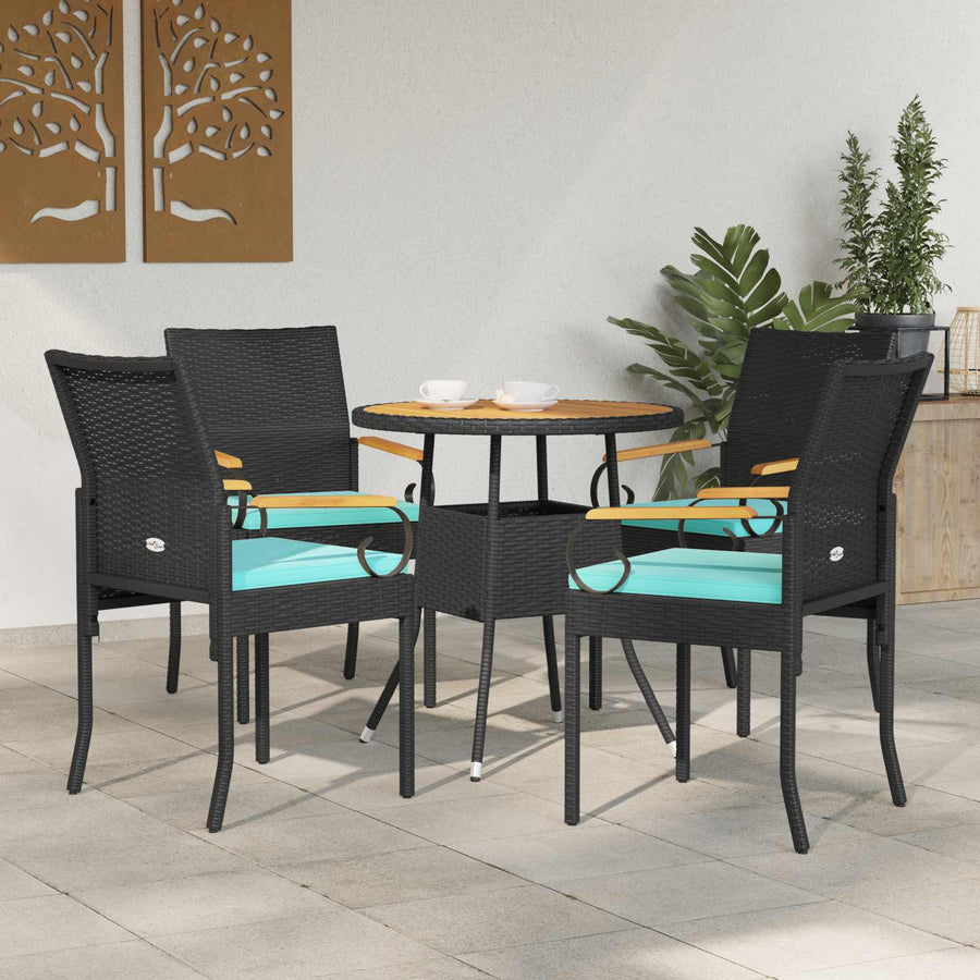 Tuinstoelen 4 pcs Zwart en Turquoise Poly rattan en acacia