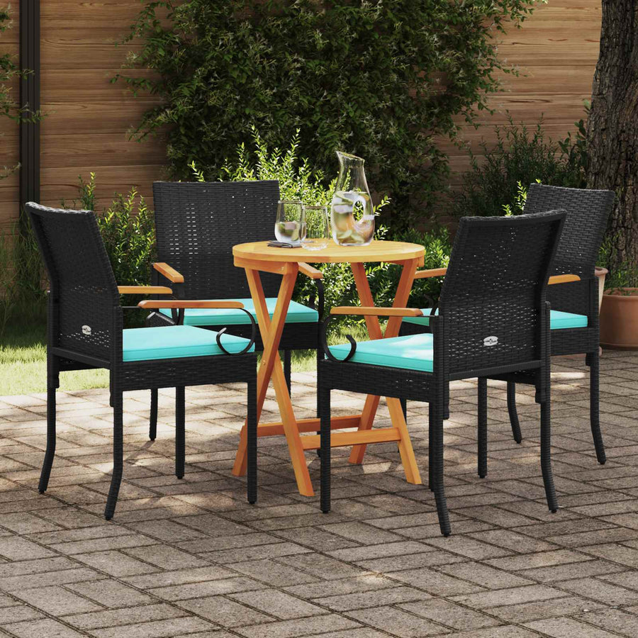 Tuinstoelen 4 pcs Zwart en Turquoise Poly rattan en acacia