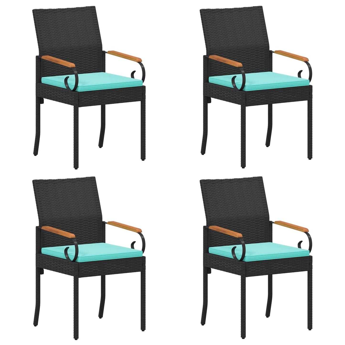 Tuinstoelen 4 pcs Zwart en Turquoise Poly rattan en acacia