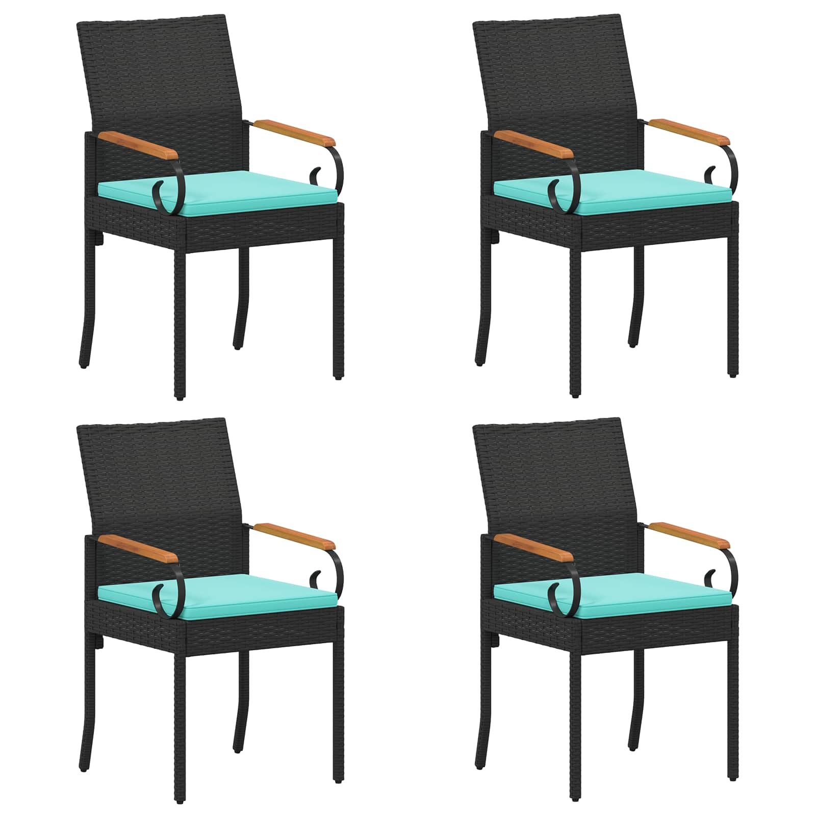 Tuinstoelen 4 pcs Zwart en Turquoise Poly rattan en acacia