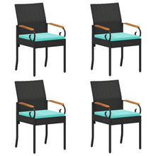 Tuinstoelen 4 pcs Zwart en Turquoise Poly rattan en acacia